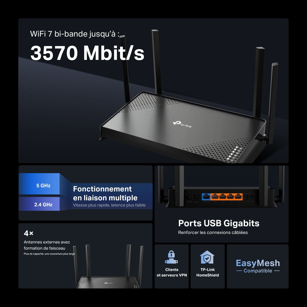 TP-LINK Archer BE220 Routeur WiFi 7 BE3600 bi-bande - TP-Link