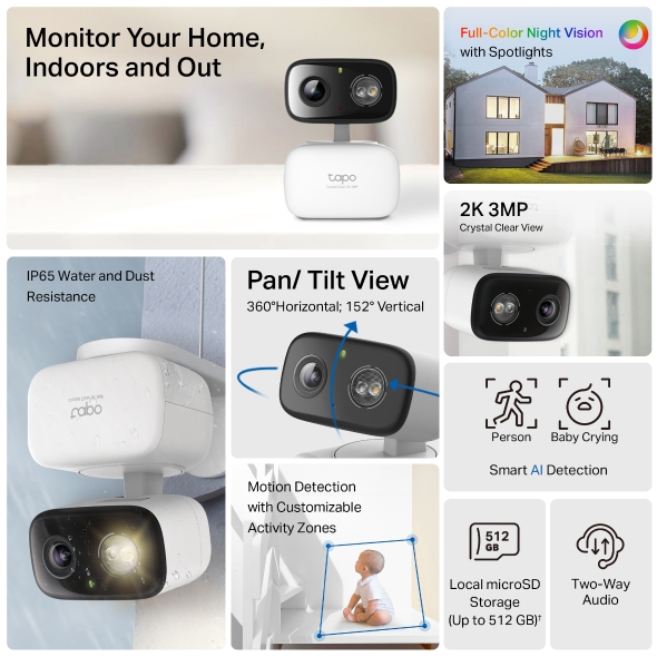TP-LINK TAPO C216 – Caméra WiFi 2K 3MP Pan/Tilt Indoor/Outdoor